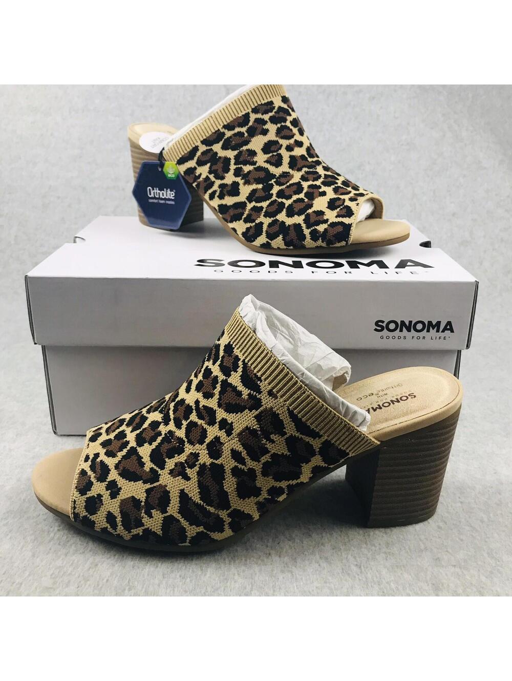 y2k 90s Sonoma Mules Slip On Leopard Print Knitted Block Heels Womens size 11
